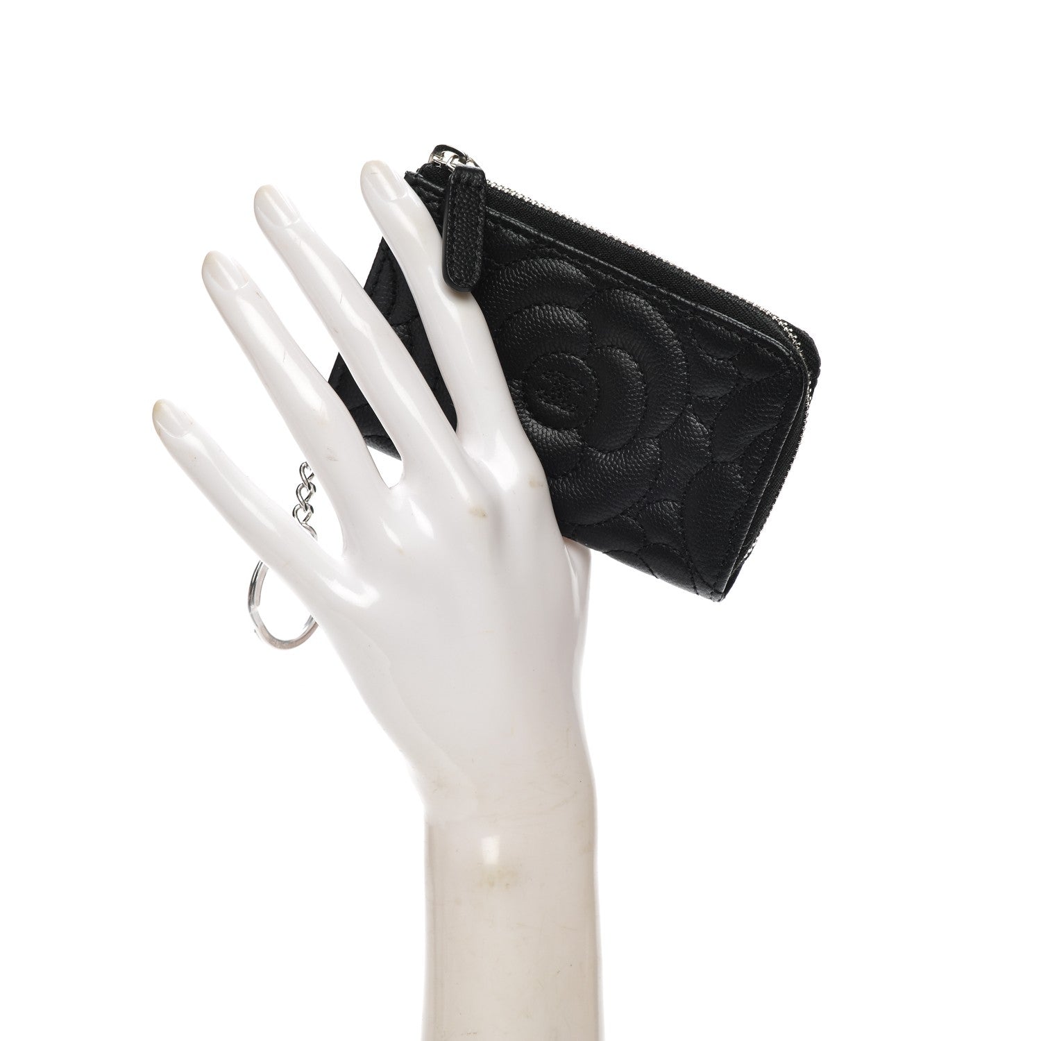 Chanel Caviar Camellia Quilted Key Holder Case Black 2 of 8
