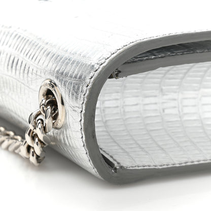 Saint Laurent Metallic Calfskin Crocodile Embossed Small Classic Monogram Kate Tassel Satchel Silver 11 of 11