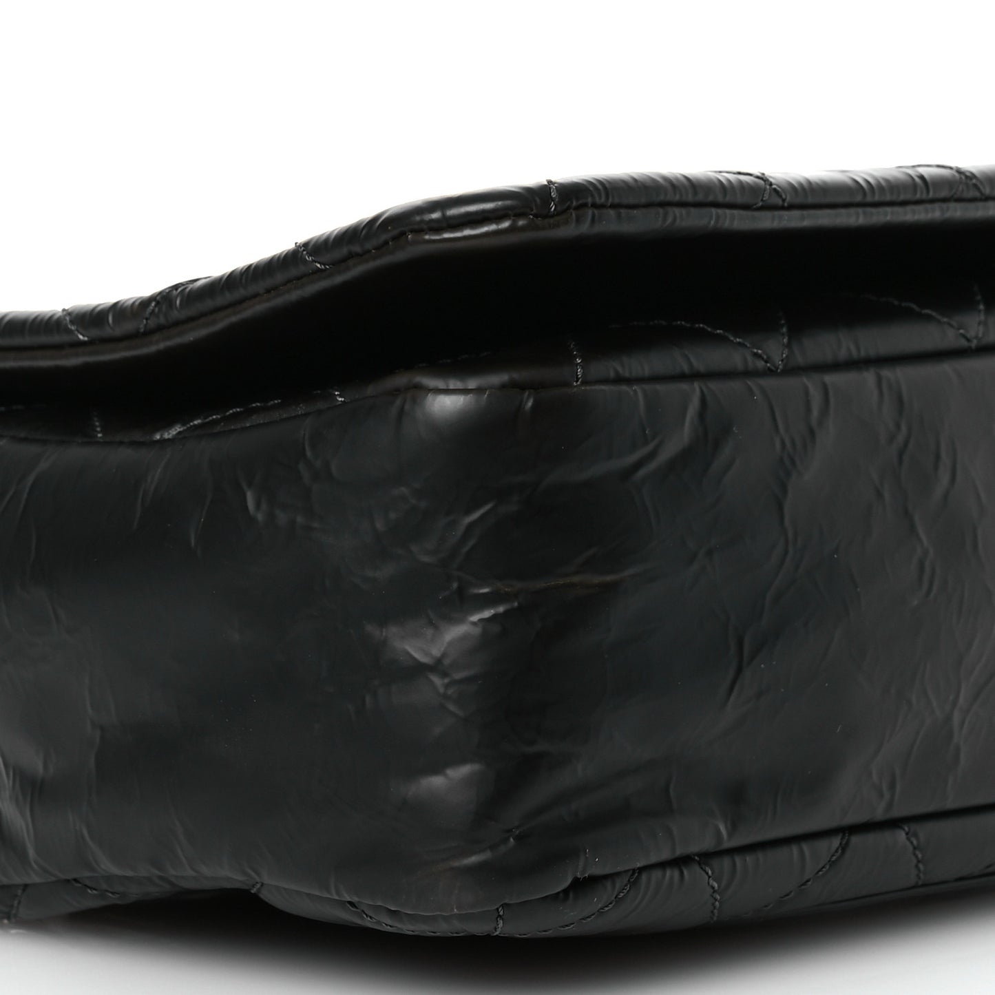 Glazed Calfskin Quilted CC Single Flap Black