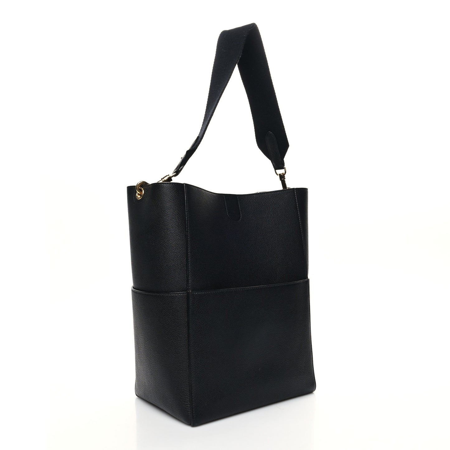 Soft Grained Calfskin Sangle Bucket Bag Black