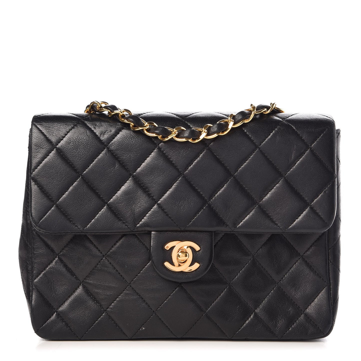 Lambskin Quilted Mini Square Flap Bag Black