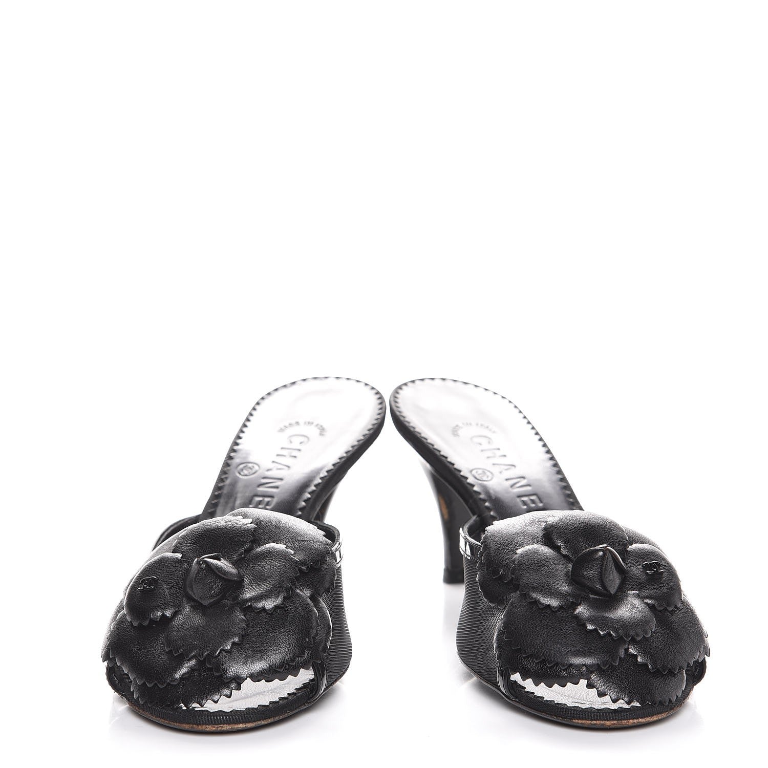 Chanel Lambskin Mesh Camellia Mules 38 Black 5 of 12