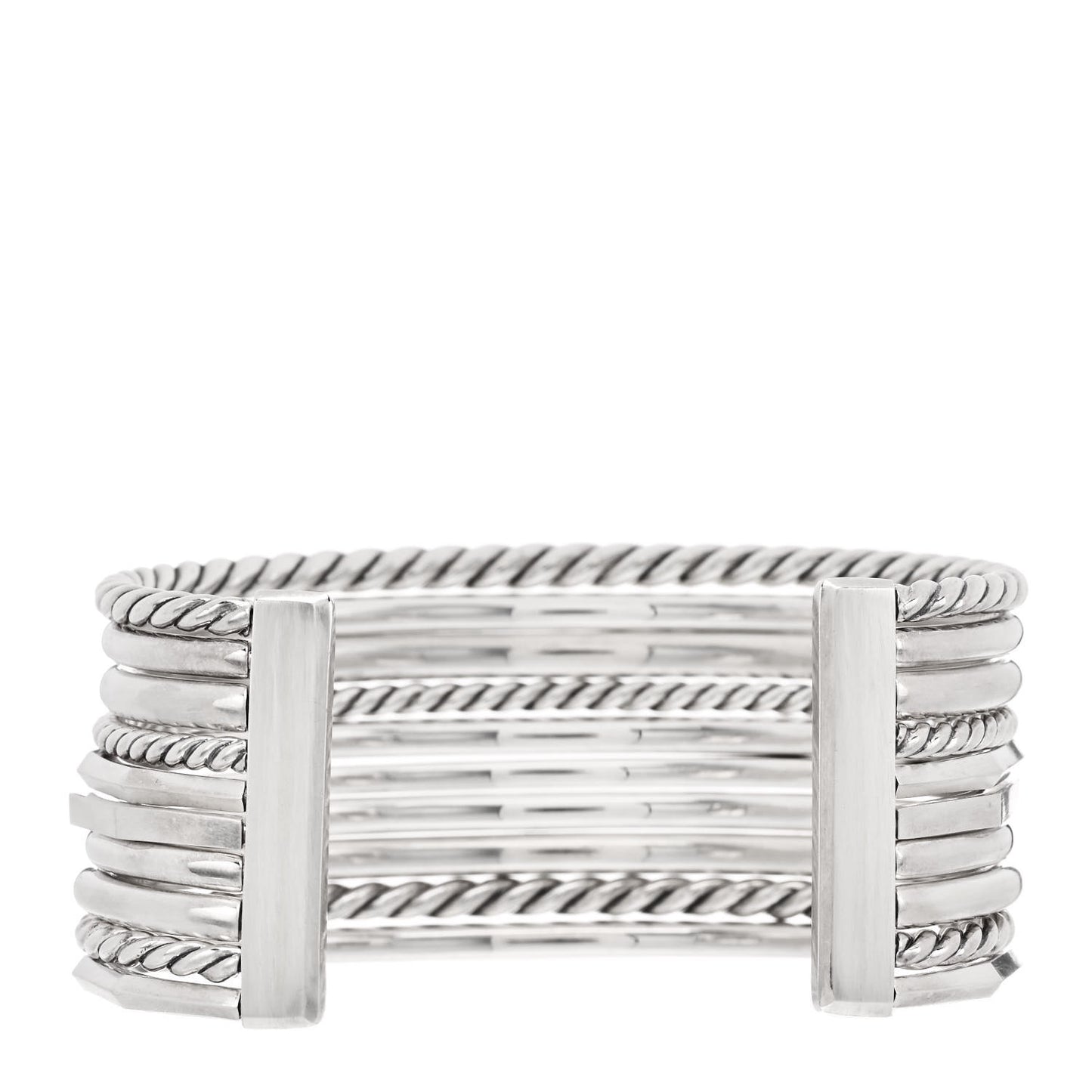 Sterling Silver Diamond Wide Stax Cuff Bracelet
