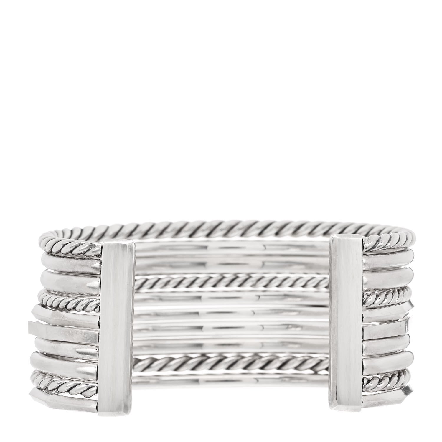 David Yurman Sterling Silver Diamond Wide Stax Cuff Bracelet 2 of 3