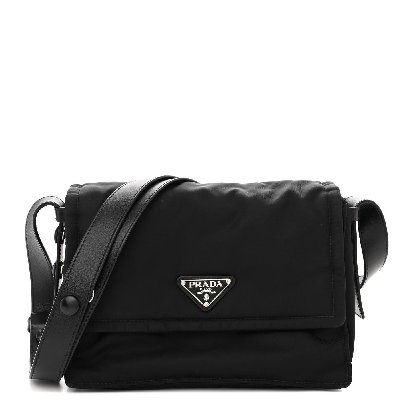 Re-Nylon Vitello Padded Small Flap Shoulder Bag Black