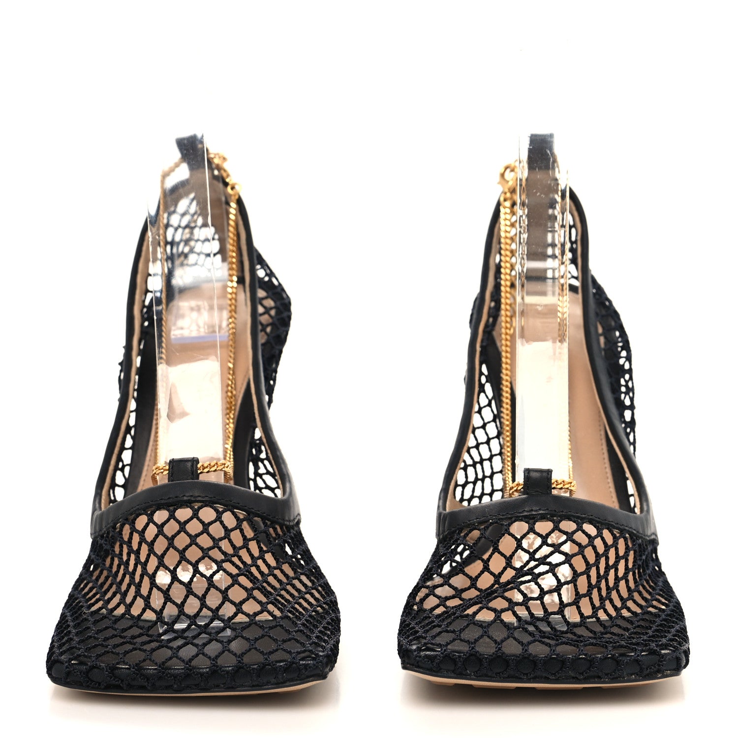 Bottega Veneta Mesh Calfskin Stretch Chain Strap 90mm Pumps 36.5 Black 2 of 7