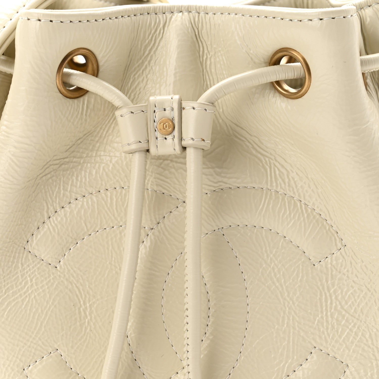 Chanel Shiny Aged Calfskin CC Chain Mini Drawstring Bag White 8 of 10