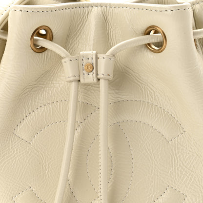 Chanel Shiny Aged Calfskin CC Chain Mini Drawstring Bag White 8 of 10