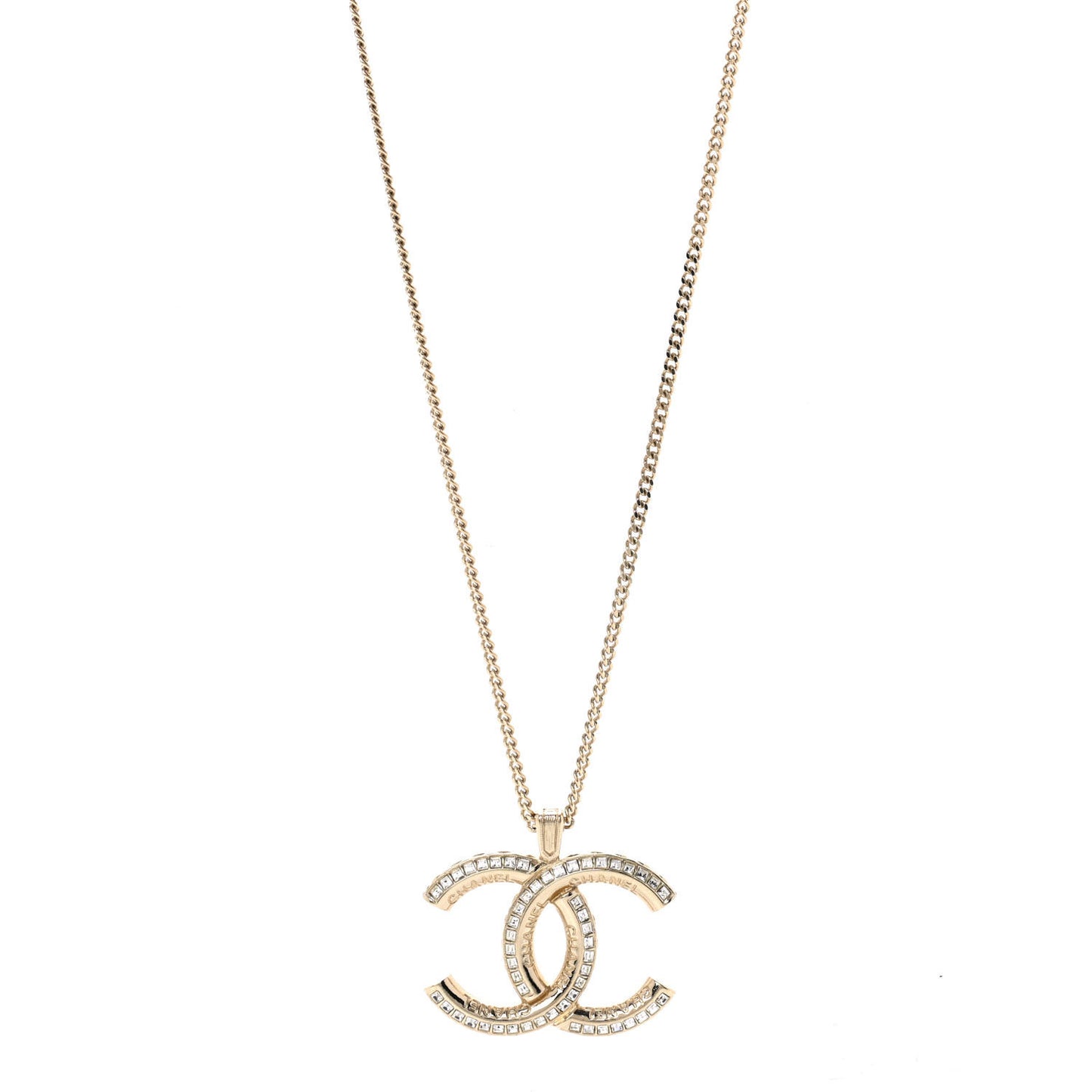 Baguette Crystal Logo CC Chain Necklace Gold