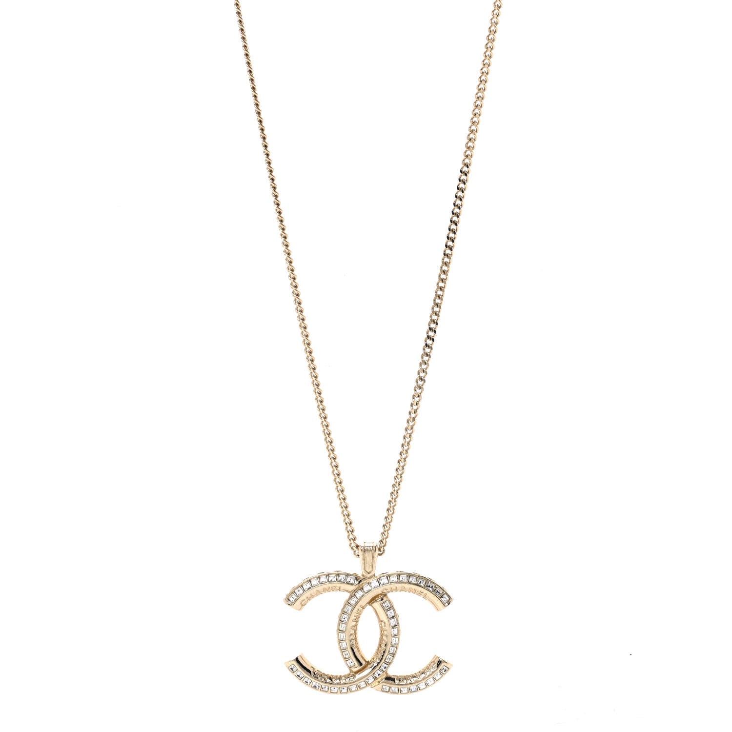 Chanel Baguette Crystal Logo CC Chain Necklace Gold 1 of 5