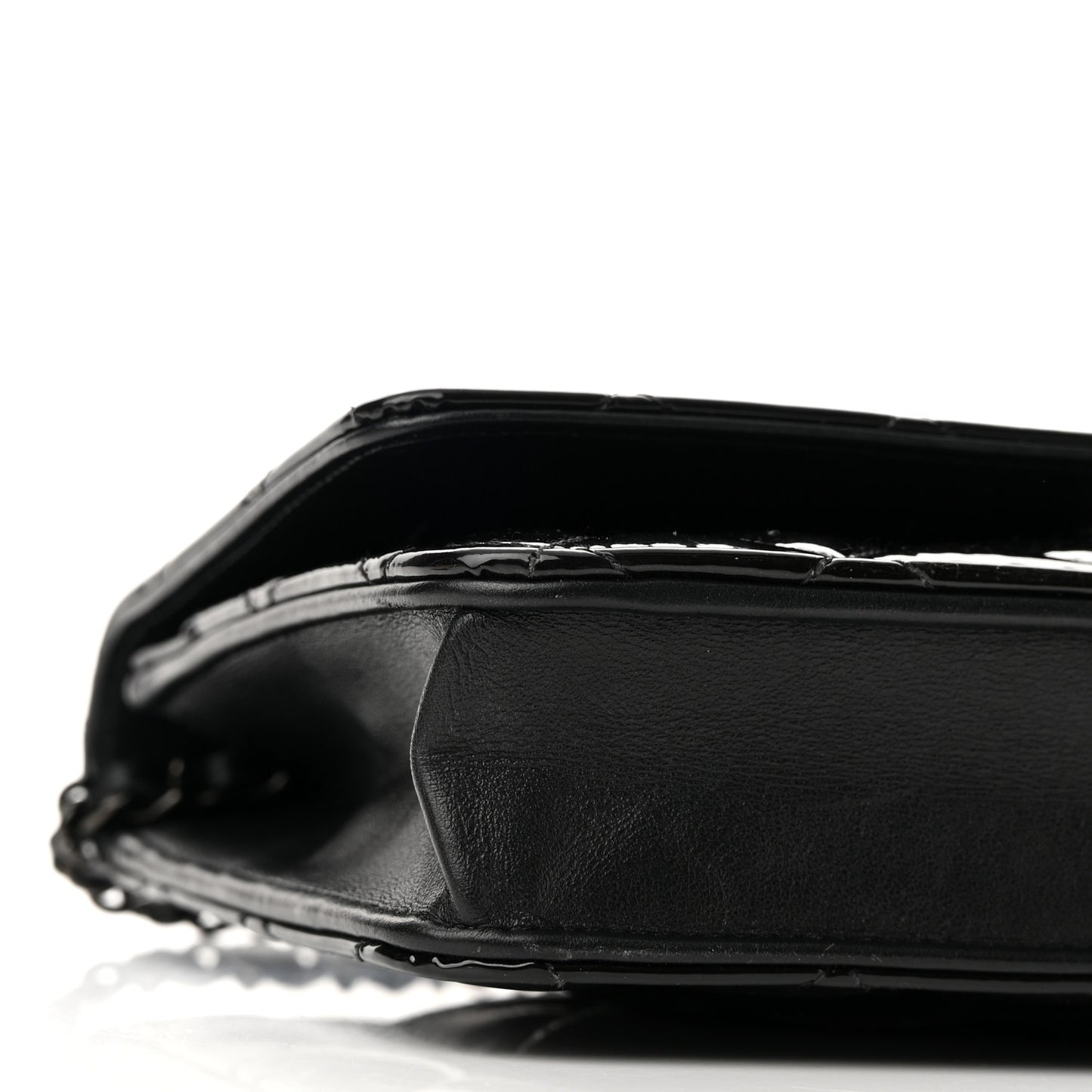Patent Quilted Wallet On Chain WOC Black