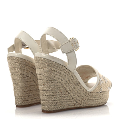 Louis Vuitton Canvas Monogram Starboard Espadrille Wedge Sandals 37.5 Beige White 37.5 Beige White 5 of 13