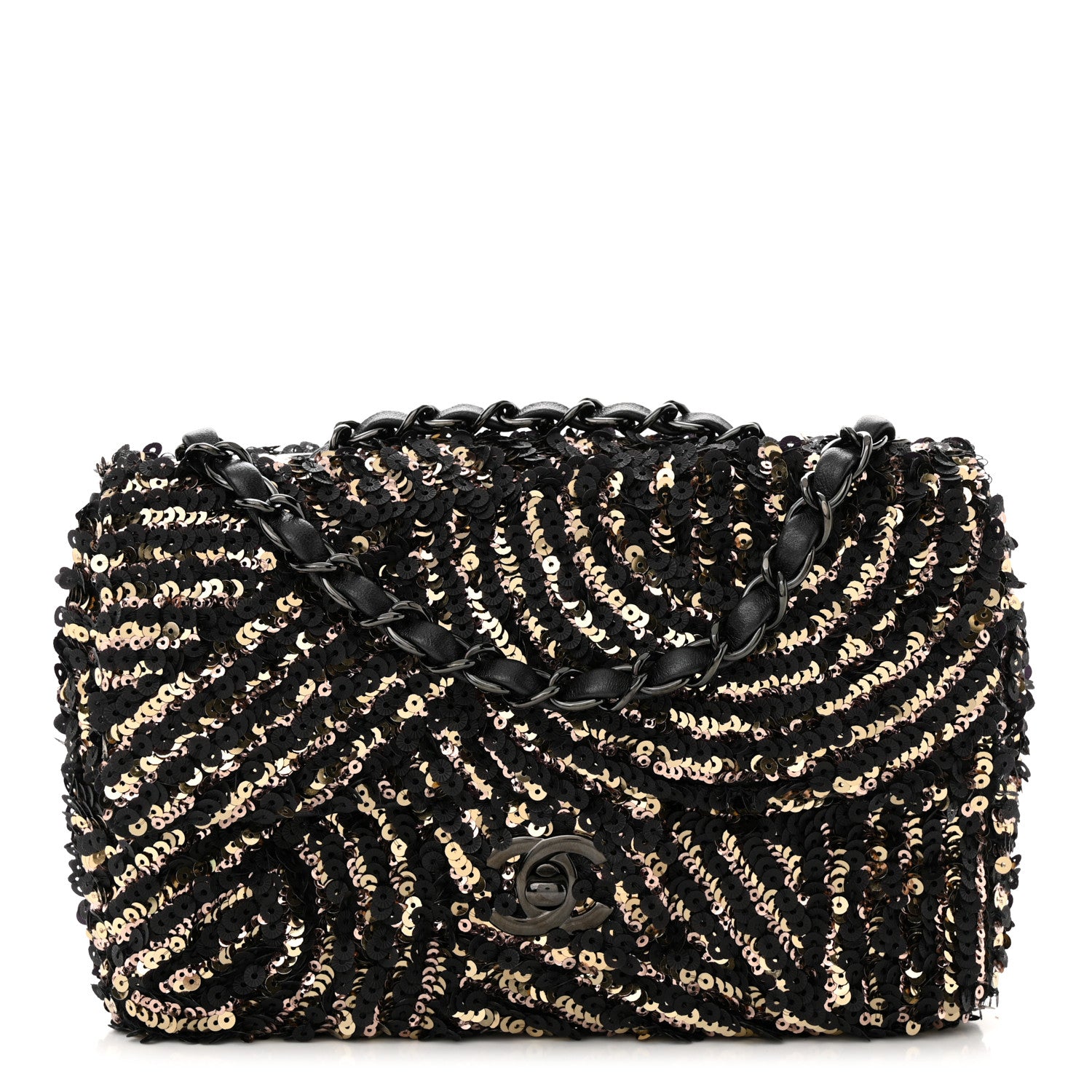 Chanel Sequin Mini Rectangular Flap Black Gold 1 of 11