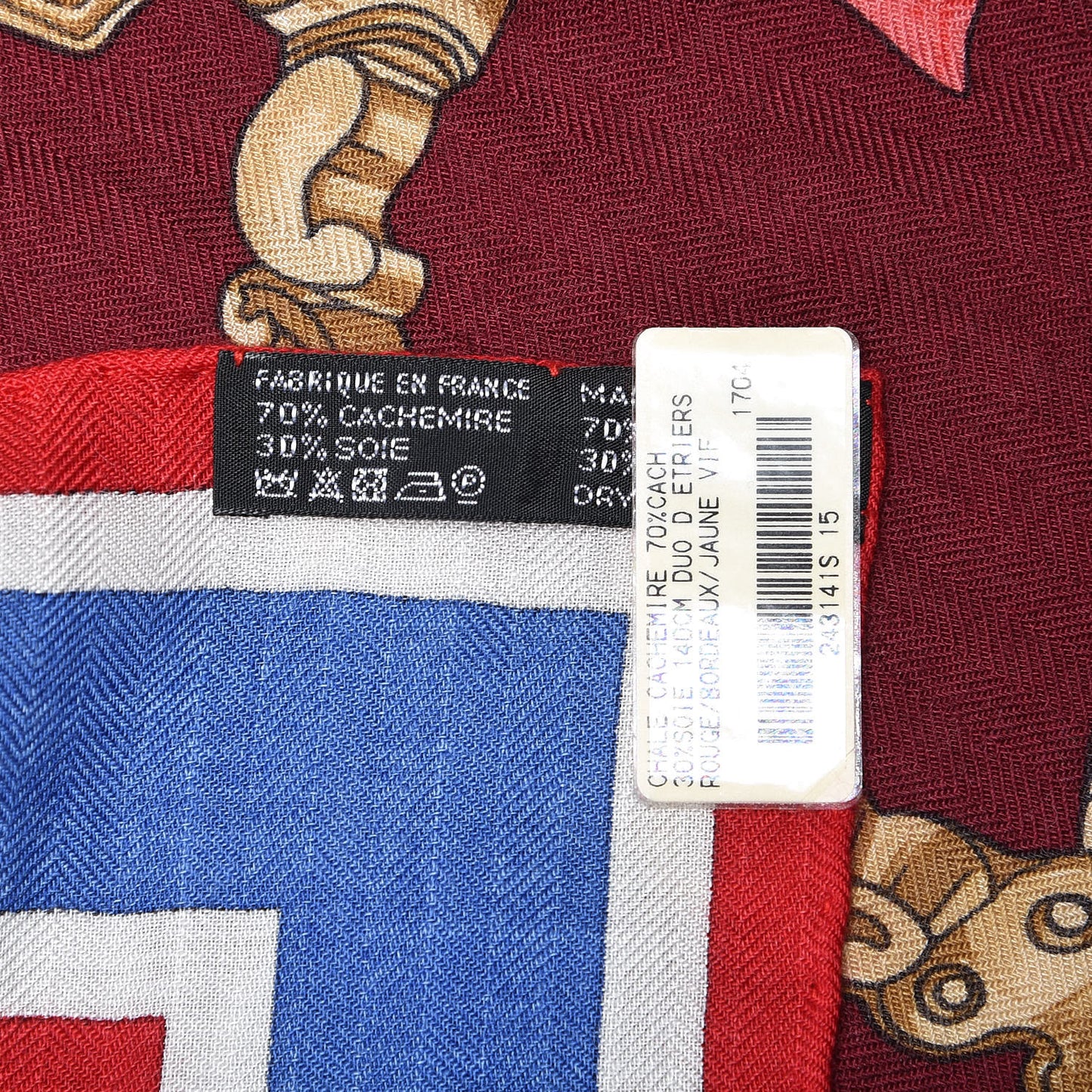 Cashmere Silk Duo D'Etriers Shawl 140 Rouge Bordeaux Jaune Vif
