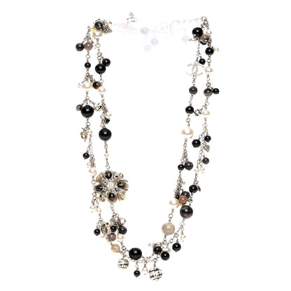 Chanel Pearl Bead Enamel CC Long Necklace Black Gold 3 of 7