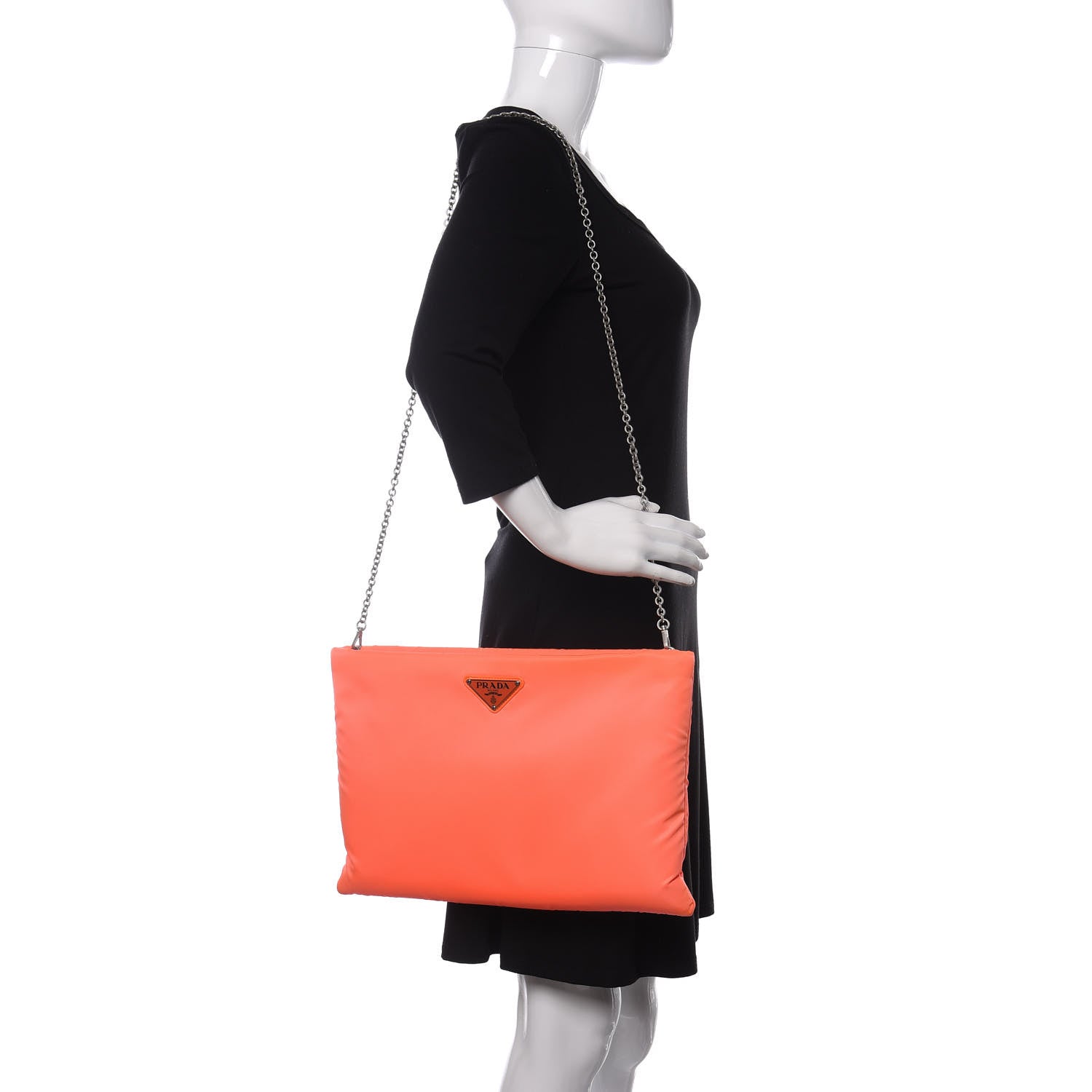 Prada Tessuto Nylon Soft Padded Medium Chain Clutch Bag Arancio Fluo 2 of 10
