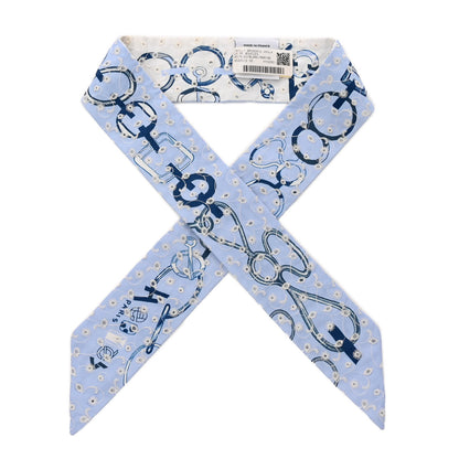 Hermes Silk Embroidered Do Re Boucles Broderie Anglaise Twilly Bleu White Marine 1 of 4