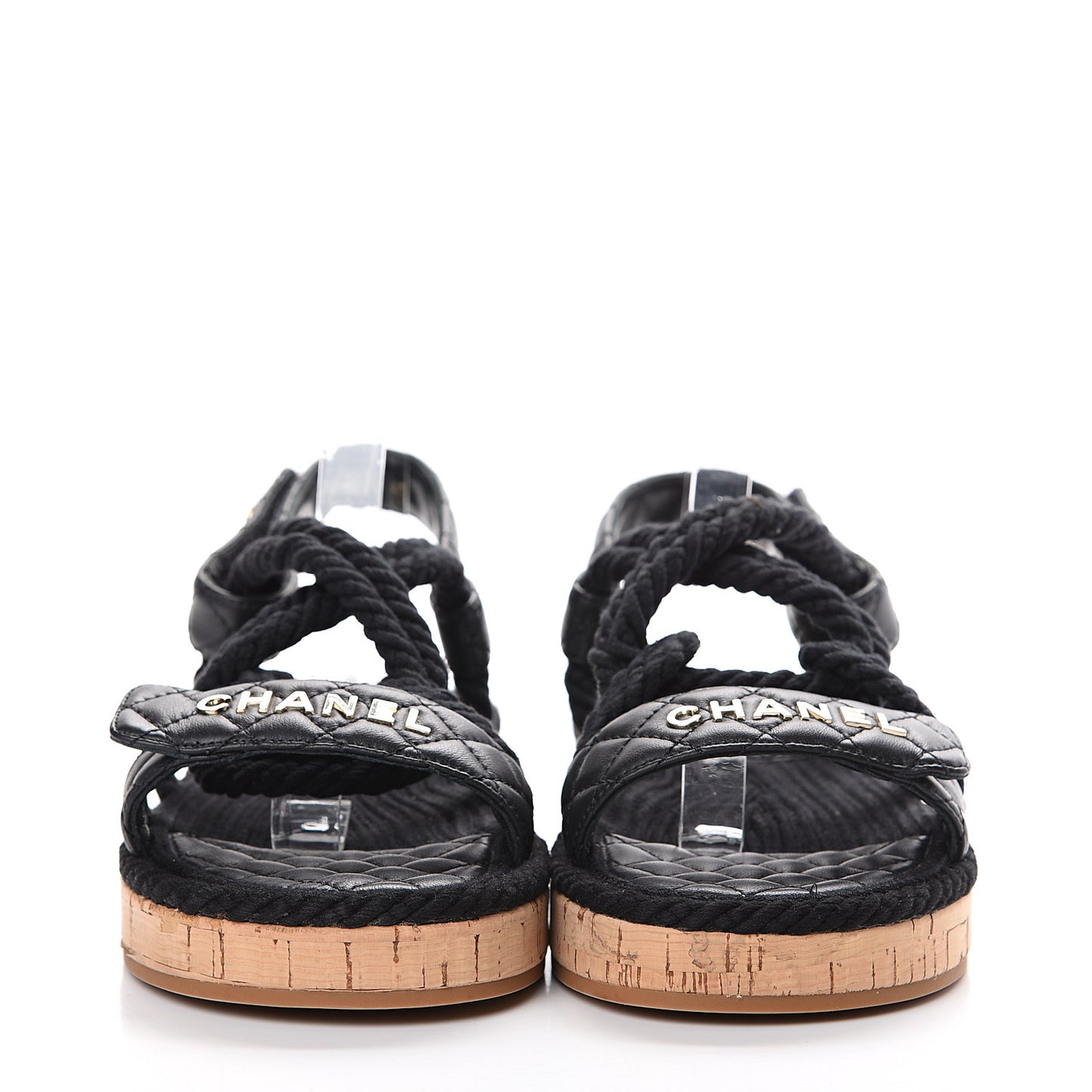 Cord Lambskin Quilted Logo Sandals 41 Black