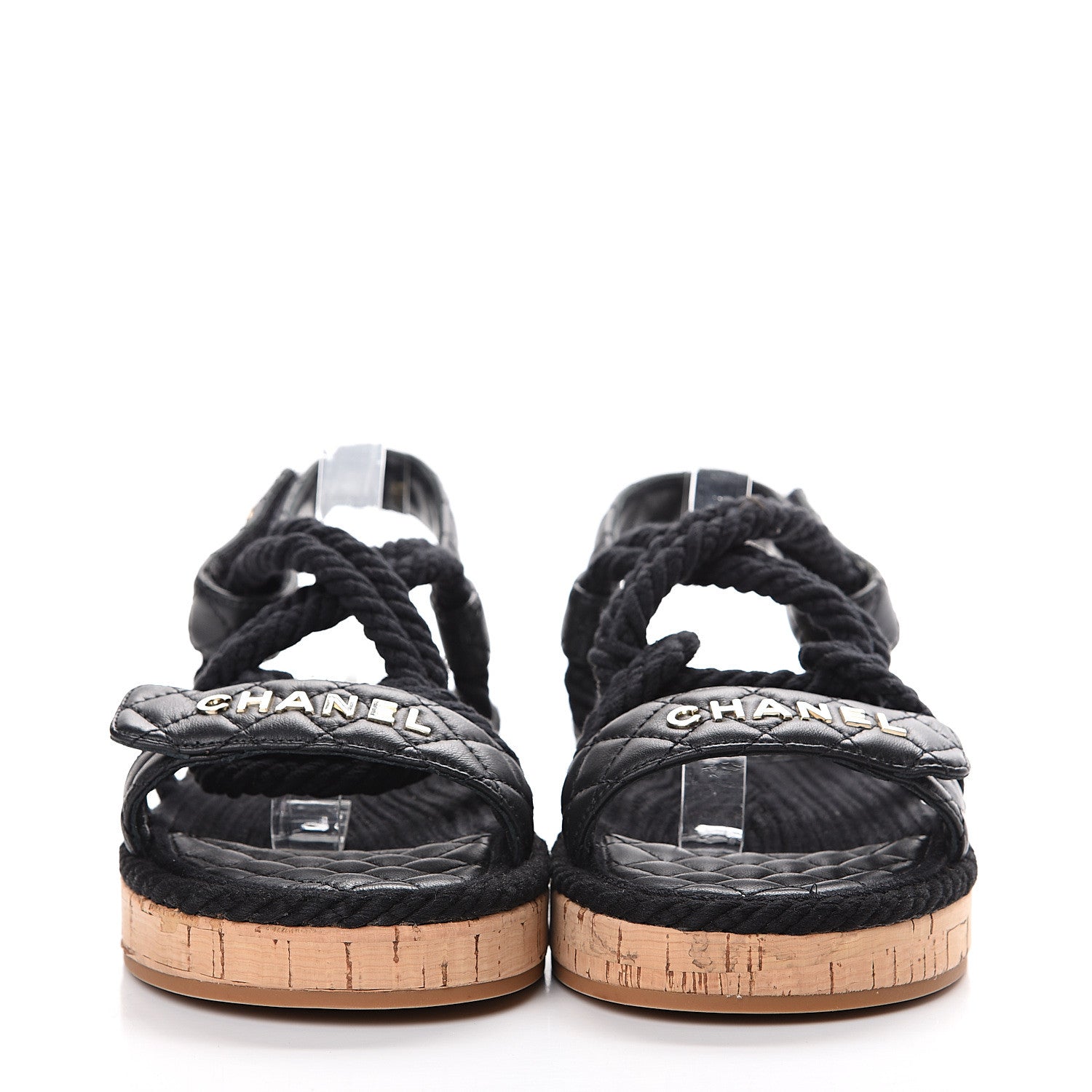 Chanel Cord Lambskin Quilted Logo Sandals 41 Black 2 of 10