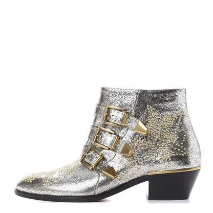 Chloe Metallic Nappa Sheepskin Studded Susanna Ankle Boots 38.5 Gold 1 of 11