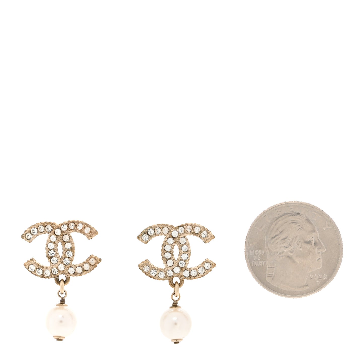 Crystal Pearl CC Drop Earrings Gold