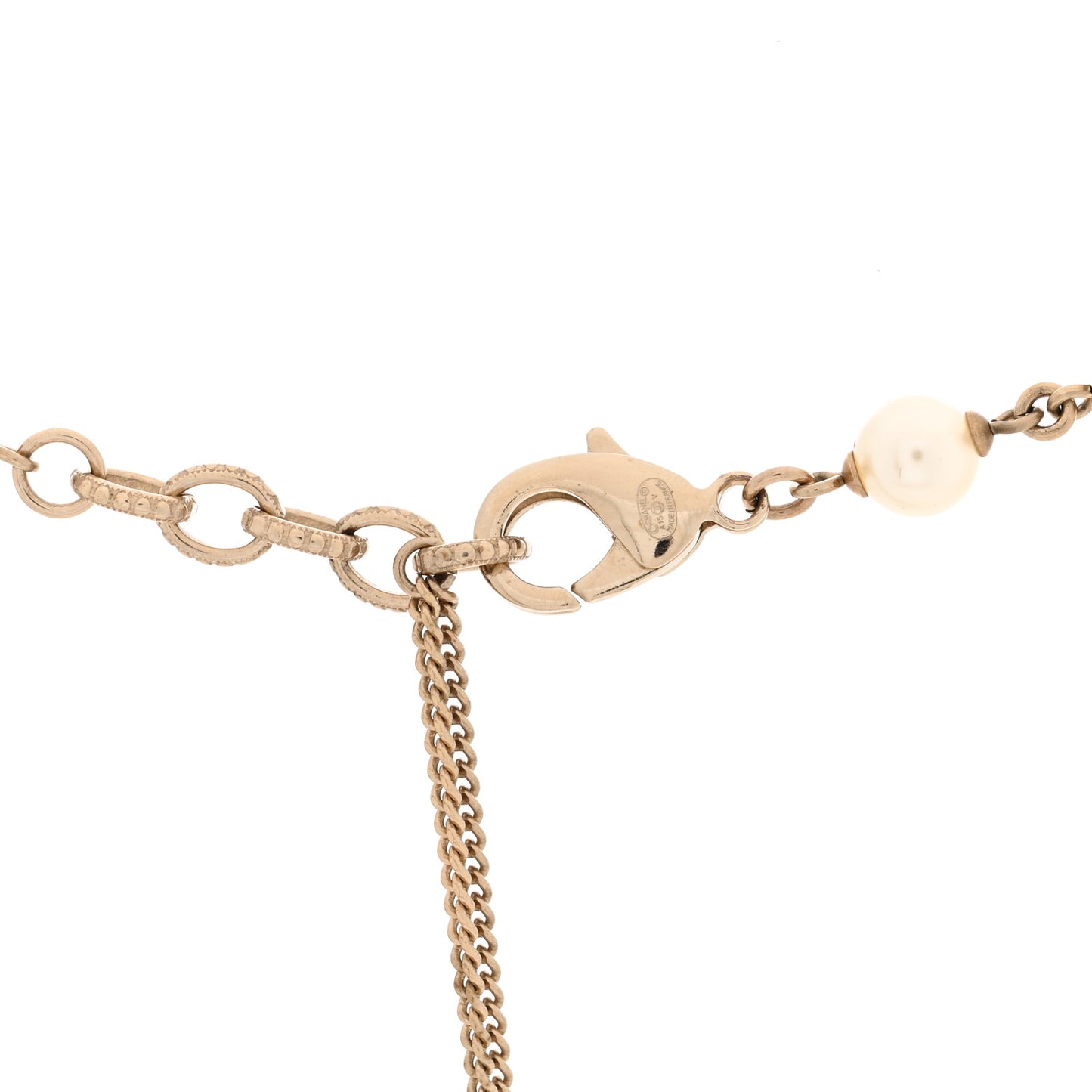 Pearl Crystal Camellia CC Long Necklace Gold