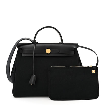 Hermes Military Toile Vache Hunter Herbag Zip Retourne 31 PM Black 3 of 12