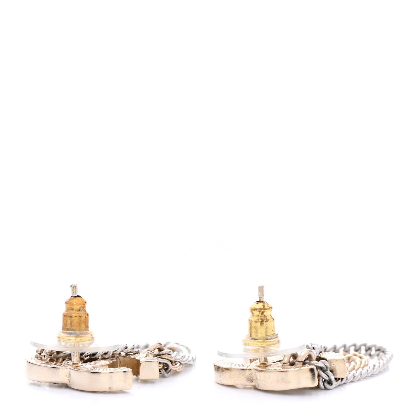 Crystal Chain CC Earrings Gold