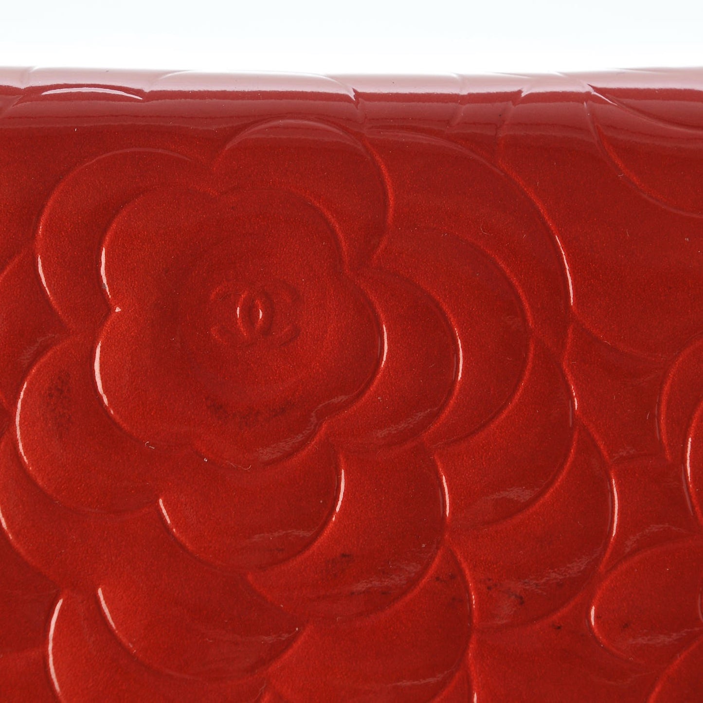 Patent Camellia Embossed Wallet On Chain WOC Dark Red
