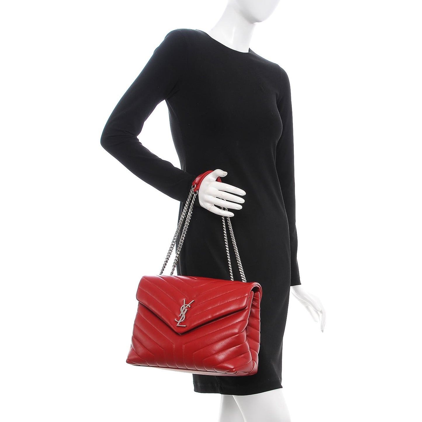 Calfskin Y Quilted Monogram Medium Loulou Chain Satchel Red