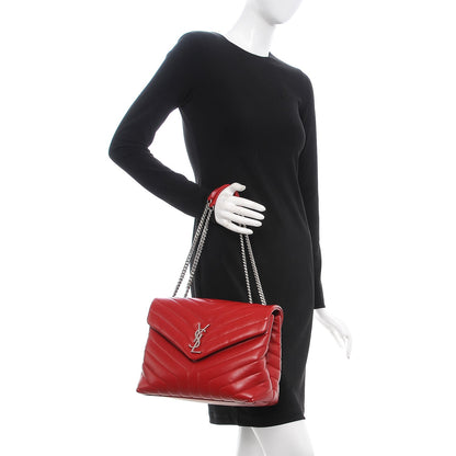 Saint Laurent Calfskin Y Quilted Monogram Medium Loulou Chain Satchel Red 2 of 7