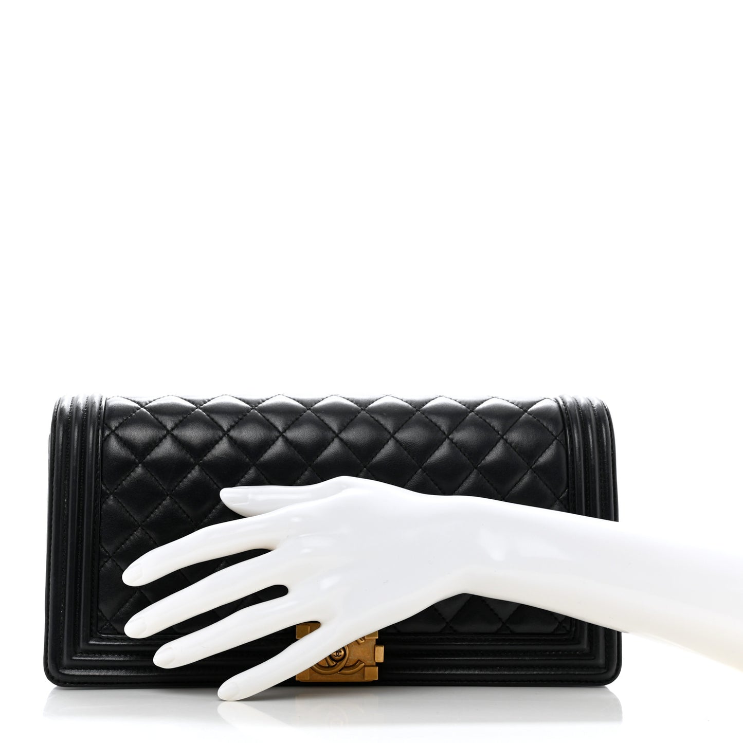 Lambskin Quilted Boy Flap Clutch Black