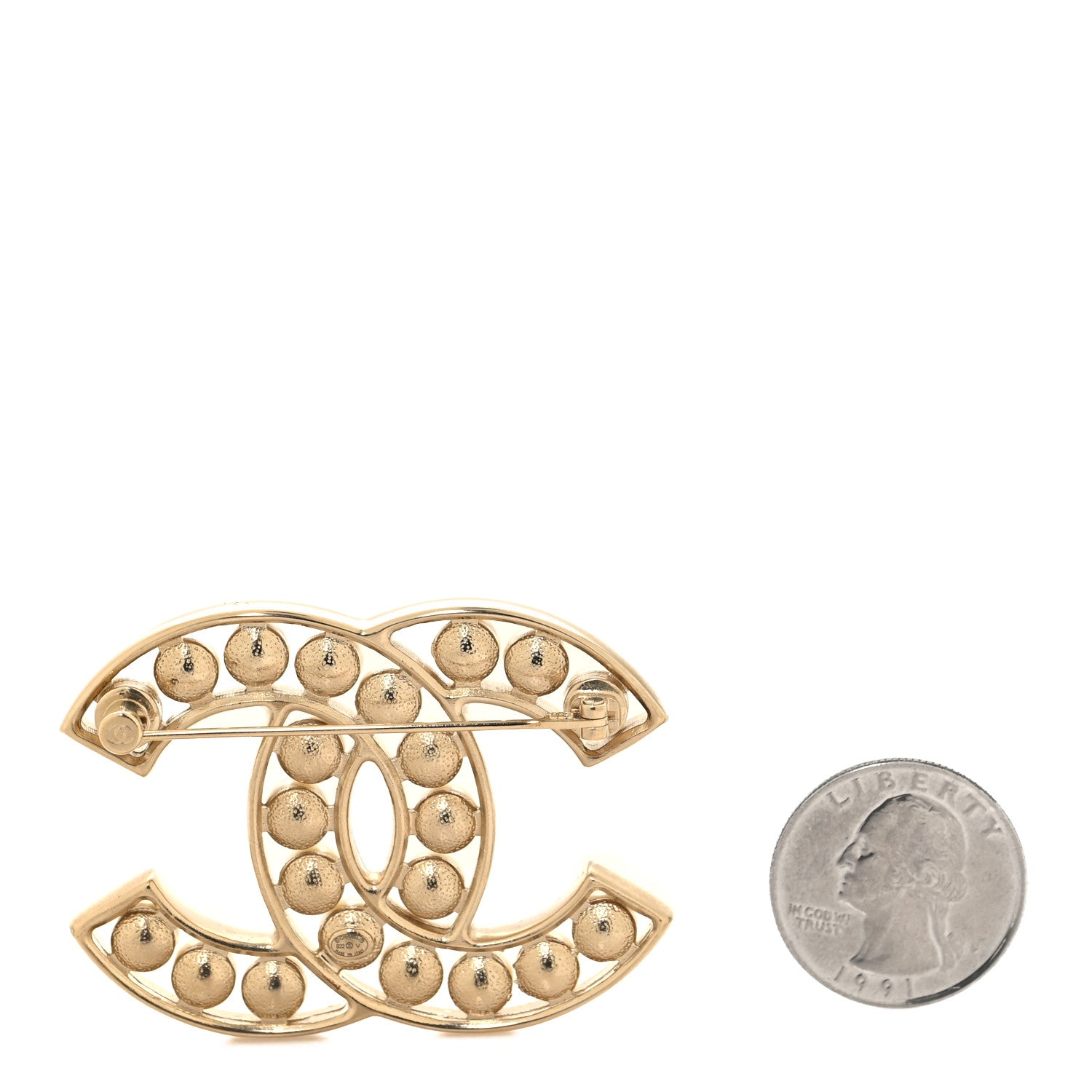 Chanel Pearl CC Brooch Light Gold 2 of 3