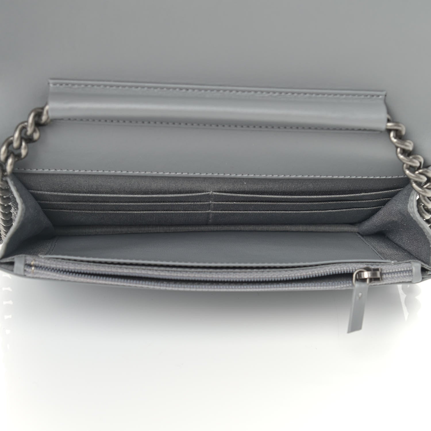 Chanel Caviar Chevron Quilted Boy Wallet On Chain WOC Grey 4 of 10