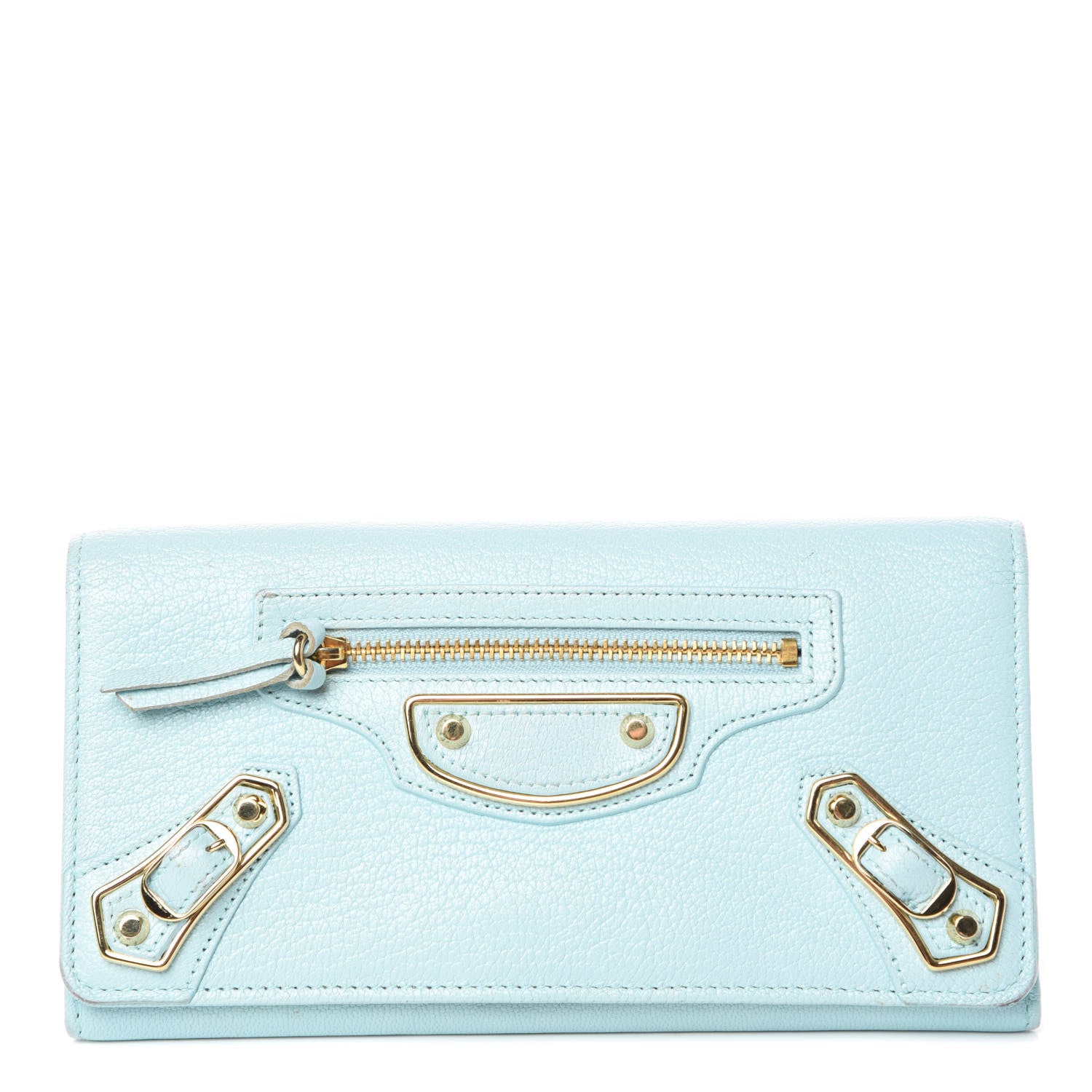 Balenciaga Chevre Gold Metallic Edge Hardware Money Wallet Bleu Maldives 1 of 14