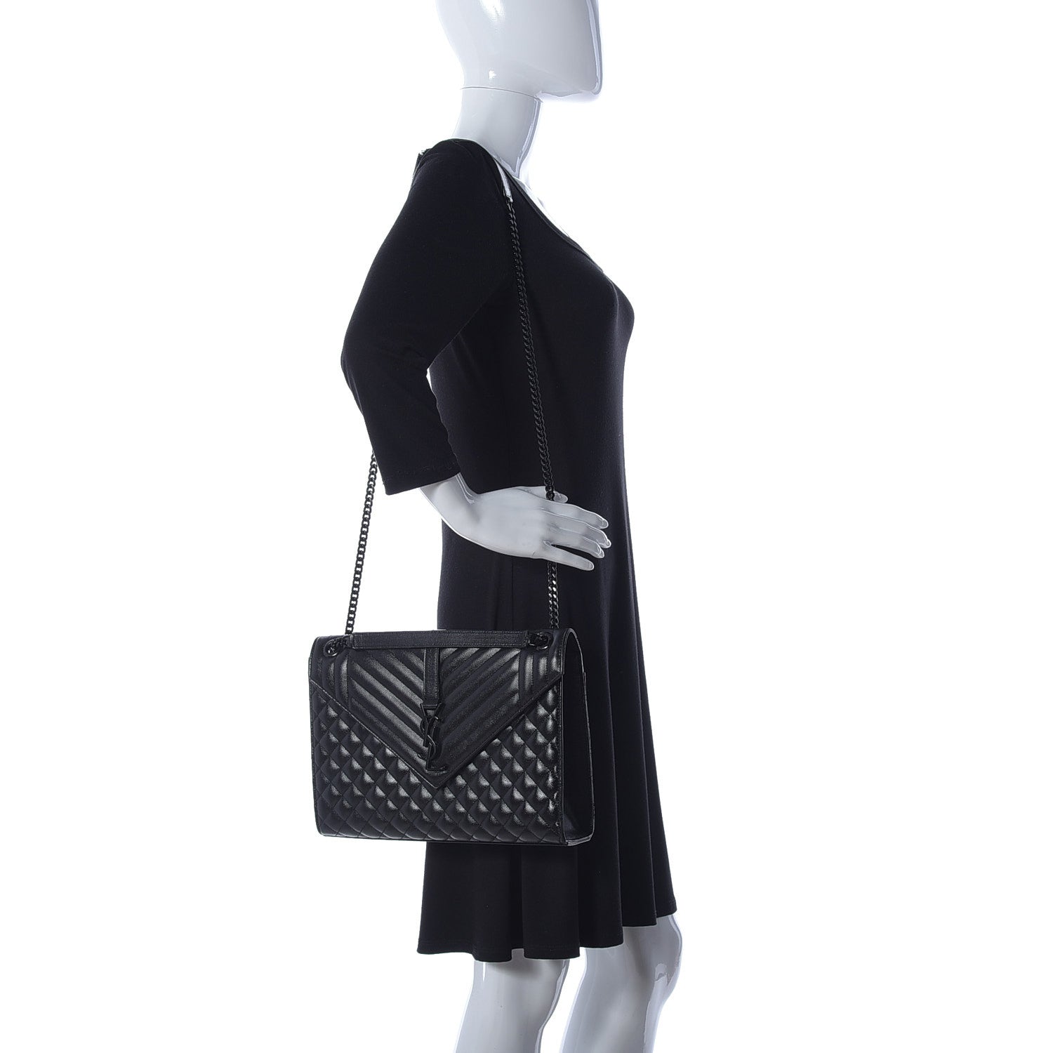 Saint Laurent Grain De Poudre Textured Mixed Matelasse Large Triquilt Monogram Monochrome Satchel Black 3 of 11