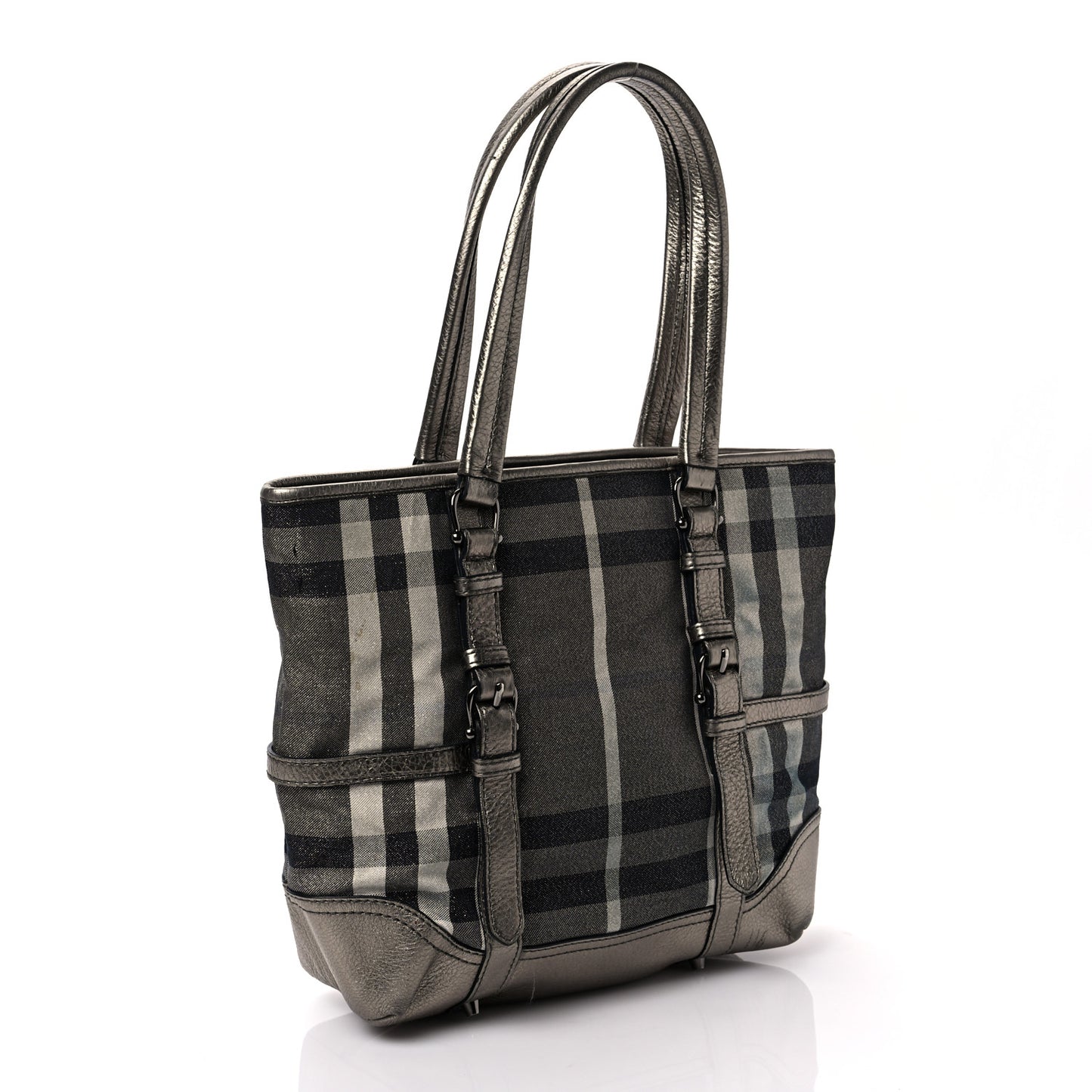 Metallic Calfskin House Check Tote Pewter