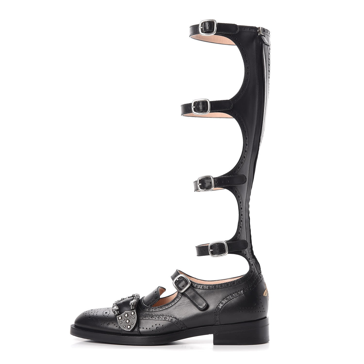 Gucci Calfskin Queercore Brogue Knee High Boots 40.5 Black 1 of 11