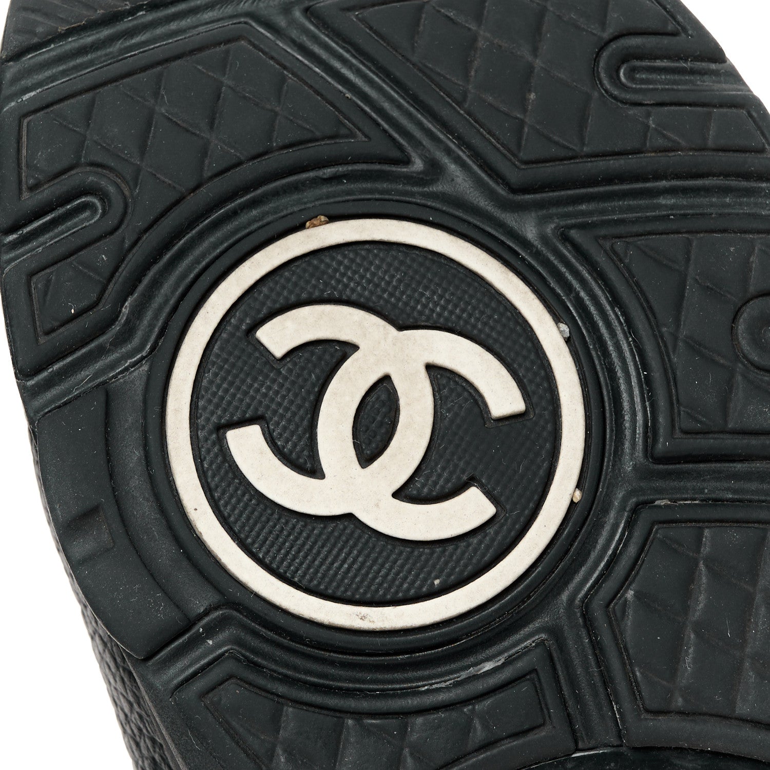 Chanel Mesh Suede Grained Calfskin Womens CC Sneakers 37.5 Black White 8 of 10