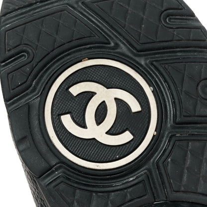 Chanel Mesh Suede Grained Calfskin Womens CC Sneakers 37.5 Black White 8 of 10