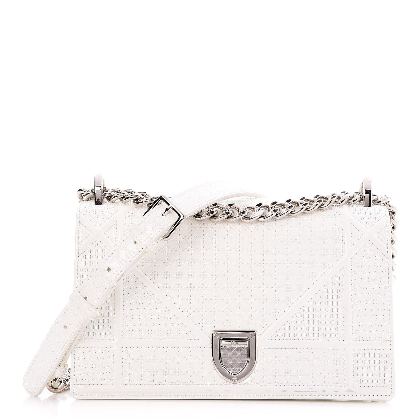 Patent Micro-Cannage Small Diorama Flap Bag White