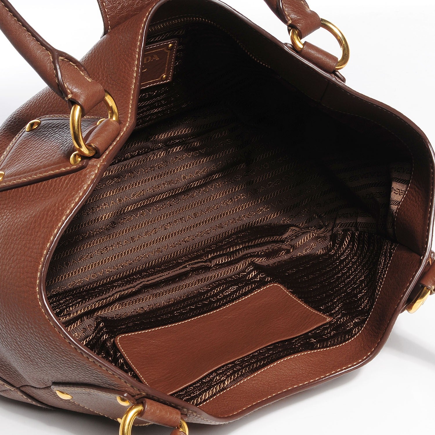 Prada Vitello Daino Pushlock Tote Tobacco 6 of 12