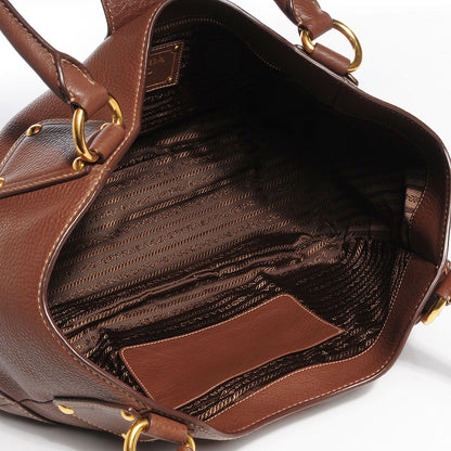 Prada Vitello Daino Pushlock Tote Tobacco 6 of 12