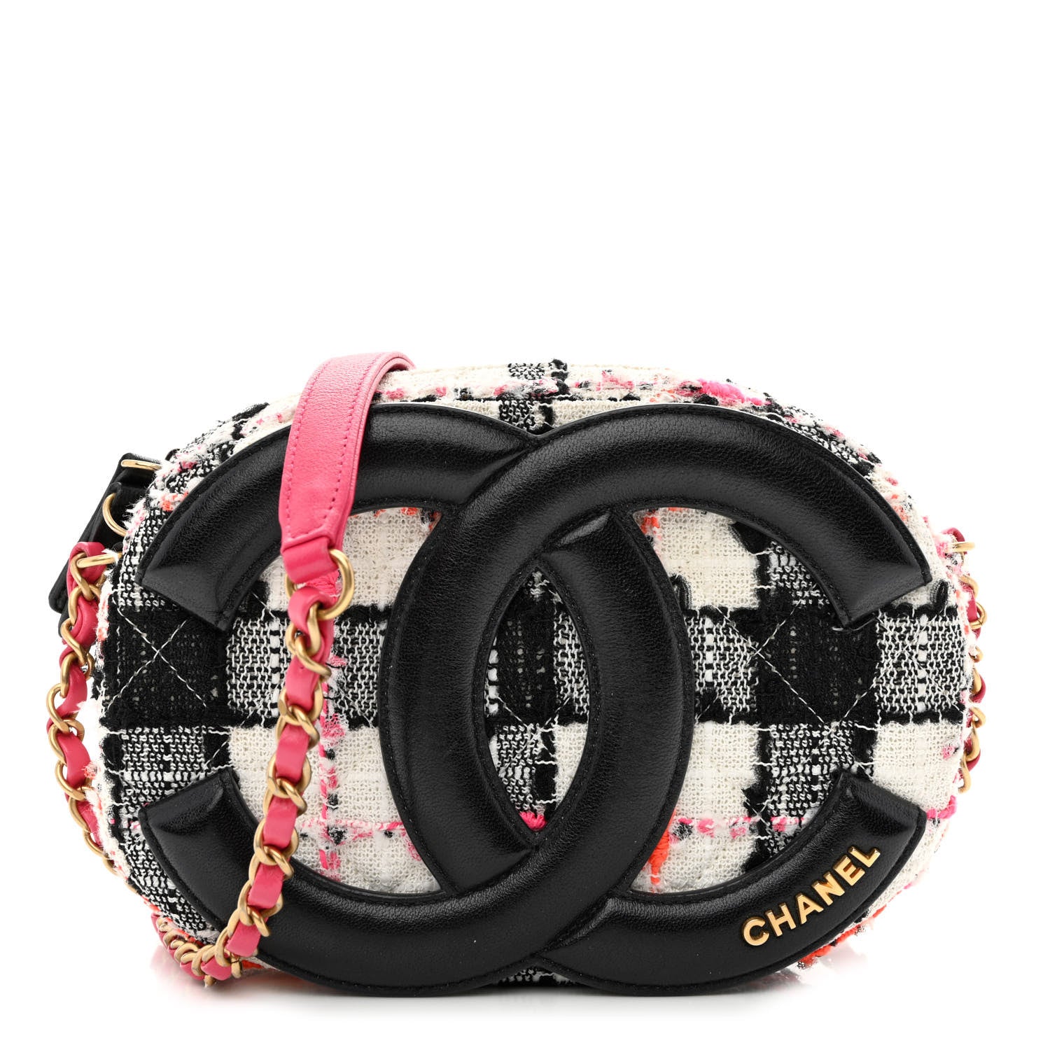 Chanel Tweed Lambskin Quilted Coco Midnight Camera Case White Black Multicolor 1 of 11