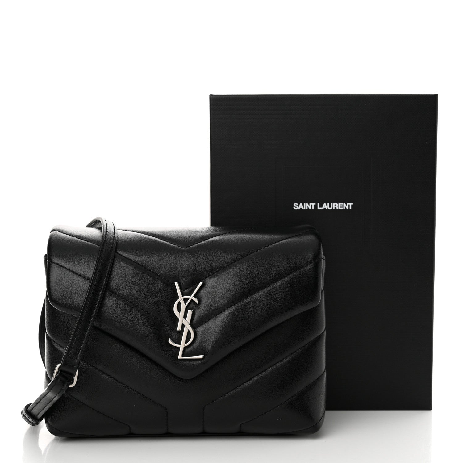 Saint Laurent Calfskin Y Quilted Monogram Toy Loulou Crossbody Bag Black 14 of 14