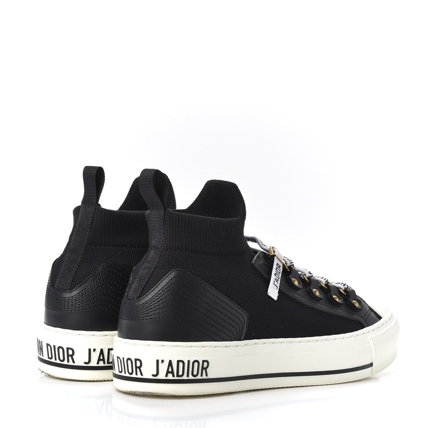 Technical Knit Calfskin Womens Walk'N'Dior High Top Sneakers 38.5 Black