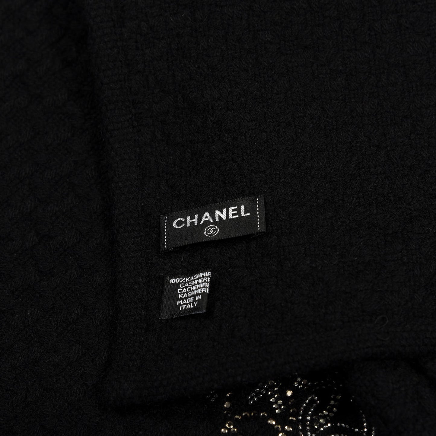 Cashmere Crystal Logo Scarf Black