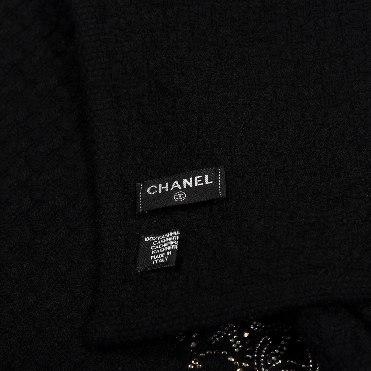 Chanel Cashmere Crystal Logo Scarf Black 3 of 3