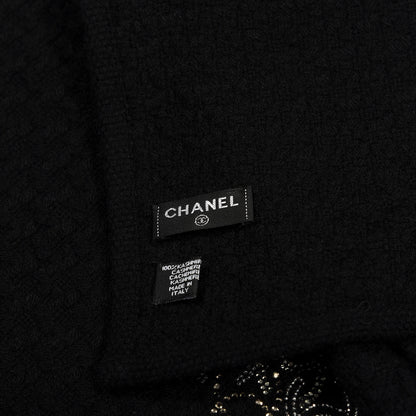 Chanel Cashmere Crystal Logo Scarf Black 3 of 3