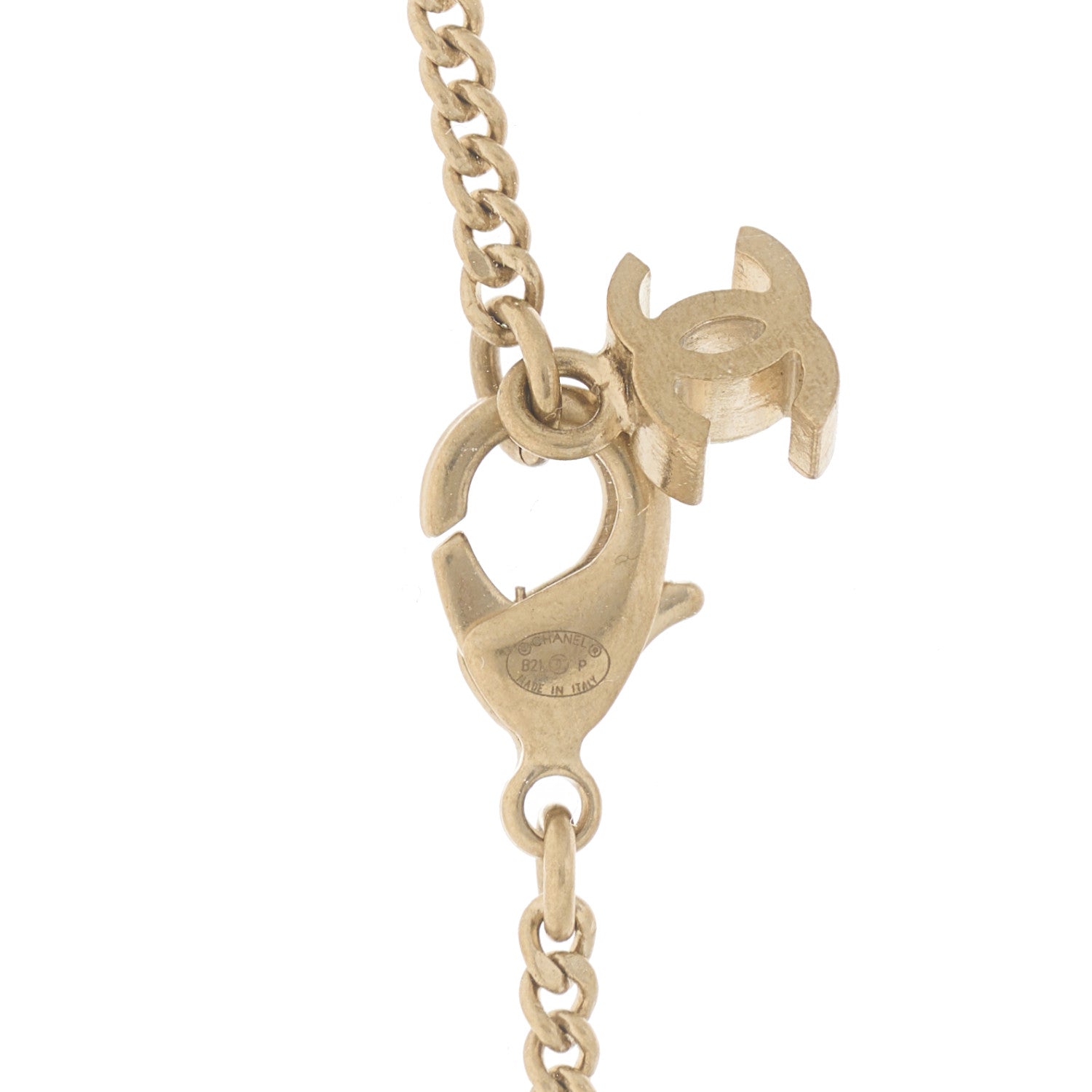 Chanel Crystal Pearl Lock Perfume Bottle CC Pendant Necklace Gold Red White 4 of 5